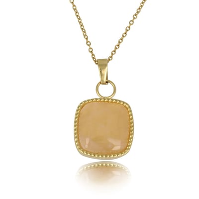 My Bendel - Ketting Goudkleurig met Vierkante Rose Quartz Hanger - Goudkleurige Ketting met Vierkante Rose Quartz Hanger - met Luxe Cadeauverpakking | Sieraden Voor Dames