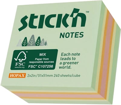 Stick'n Kleine Kubus - sticky notes - FSC - 51x51mm, pastel mix , 240 memoblaadjes