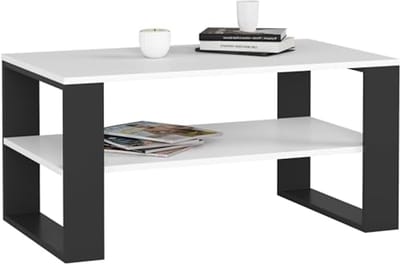 Minimalistische Houten Salontafel met Plank 92 x 45 x 53 cm - Modern Design in Wit en Zwart