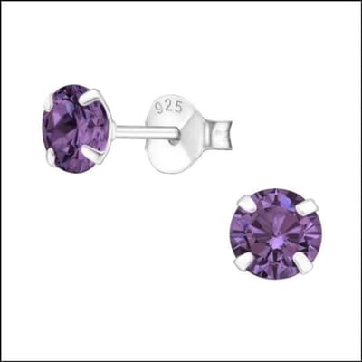 Aramat Jewels | Oorbellen | Prachtige Zilveren Zirkonia Oorbellen rond | 5mm / Paars | |5mm | Zilver | Kinderen, Volwassenen | Verkleurd niet