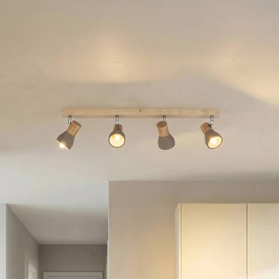 Lindby - buitenspot - 4lichts - Beton, hout, metaal - H: 12.3 cm - E14 - betongrijs, licht hout, gesatineerd nikkel