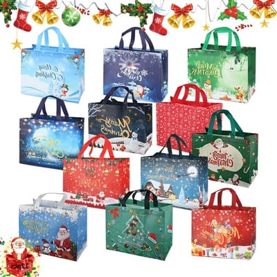 Kerstcadeauzakjes Set van 12, Perfect voor Snoep en Feestgeschenken, Herbruikbare en Milieuvriendelijke Geschenkzakjes