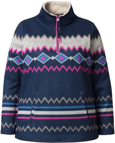 Laurasøn - Dames - Noorse gebreide fleecetrui troyerkraag lange mouw - Navyblauw - Maat 44+