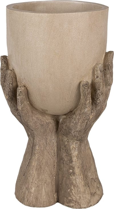 Bloempot voor Binnen – Beige – Decoratieve Pot – 22x19x37 cm – Kunststof - Plantenpot - Tuin buiten
