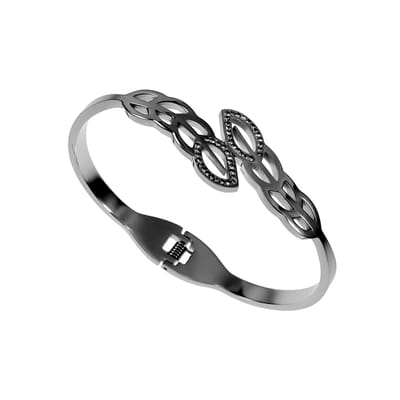 Bangle Armband Dames - Blad Design met Strass - Stijve Armband - Gepolijst Stalen