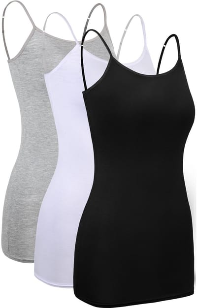 OmGoods - Dailygoody - Basic Long Tanks - Dames camisole top - Verstelbare spaghettibandjes - 3 stuks - Ideaal voor fitness en dagelijks gebruik - Comfortabel e...