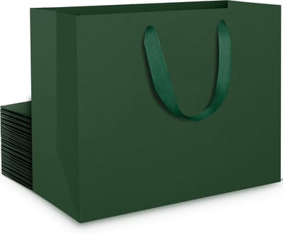 Luxe Groene Cadeautassen - 20M 27x8x21cm - Donkergroene Papieren Tassen - 230GSM Medium Kraft Papieren Tassen voor Kerst, Bruiloft en Verjaardag - Cadeauverpakking en Feestdecoratie