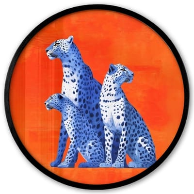 Poster in lijst Rond - Fotolijst 40x40 cm - Posters - Luipaarden - Stippen - Oranje - Ronde posterlijst zwart - Decoratie - Wanddecoratie woonkamer - Muurdecoratie slaapkamer