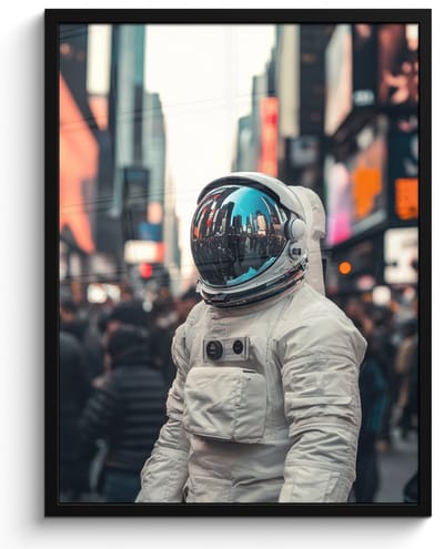 Poster in lijst - Fotolijst 60x80 cm - Posters - Stad - Mensen - Astronaut - Wit - Posterlijst zwart - Decoratie - Wanddecoratie woonkamer - Muurdecoratie slaapkamer