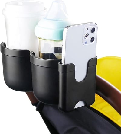 Kinderwagen Bekerhouder - Flessenhouder Organizer - Onderweg Drankjes Plaatsen - Universele Klembevestiging - 22 x 107 x 111 cm - Zwart