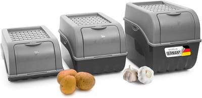 Aardappelbewaardozen set | 3,5L + 5L + 9L | GRIJS | Aardappeldozen | Stapelbare groentekisten Uienkisten Aardappelmanden Fruitcontainers Aardappelkratten Voedselbewaarbakken