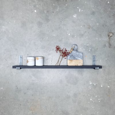 GoudmetHout® Wandplank Industrieel - 40 x 10 cm Muurplank - Zwart Eiken Hout - Decoratie Wandrek & Boekenrek - Hangplank Keuken - Wall Shelf + 2 Plankdragers van Ruw Staal