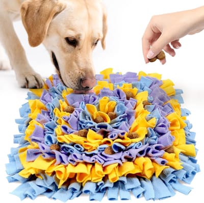 Hondensnuffelmat - Voermat Puzzel - Mentale Stimulatie - Handgeweven Ontwerpen - 45x45 cm - Geel Blauw Paars