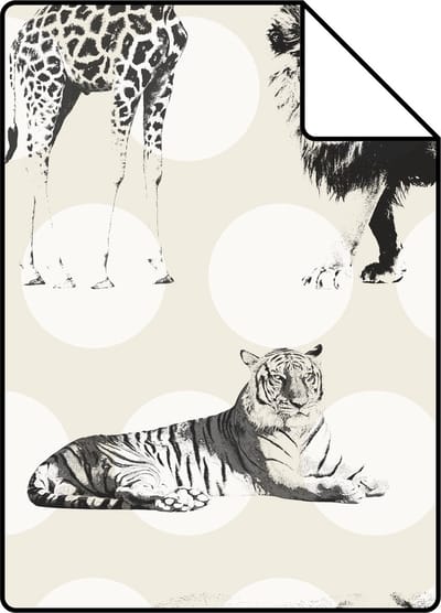 Proefstaal ESTAhome behang dieren met stippen glanzend wit en zwart - 26.5 x 21 cm - 128712-S