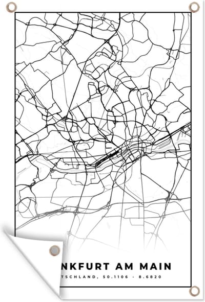 Muurdecoratie Plattegrond - Frankfurt am Main - Kaart - Stadskaart - 120x180 cm - Tuinposter - Tuindoek