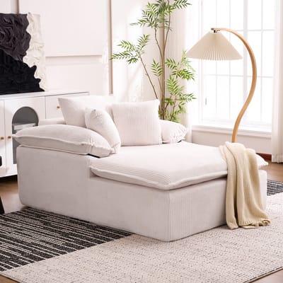 DESMIU U-Bank 298 x 178 x 75 Cm - Modulair Zonder Montage Met Antislip Onderzijde En Brede Armleuningen - Woonkamer Slaapkamer Kantoor - Cord Beige