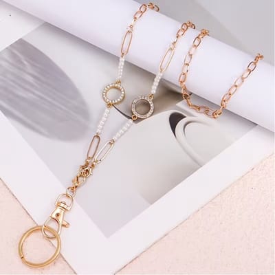 Zonnebril ketting - Ketting - Zonnebril - Brillenkoord - Goudkleurig - Kraaltjes wit