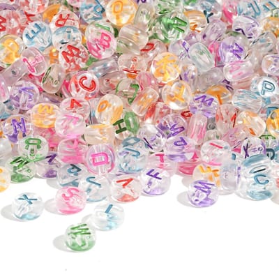 1000 stuks kleurrijke letterkralen om te rijgen, acryl alfabet kralen, mix A-Z kralen voor het maken van sieraden doe-het-zelf halskettingen, armbanden, sleutelhangers (kleurrijk transparant)