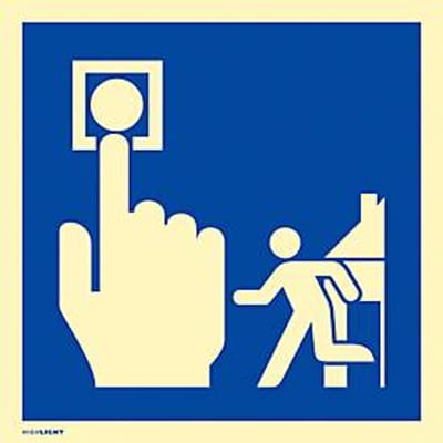 moedel brandveiligheidsbord "huisalarm (brandalarm ontruiming)", volgens ISO 7010 F001, kunststof, fotoluminescent, B 148 x H 148 mm