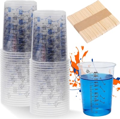 50 stuks mengbekers van epoxyhars, 600 ml lakmengbekers, wegwerpbekers met schaalverdeling en 50 stuks mengstaven, voor pigmenten om te mengen, te meten, kunstprojecten, harsverf