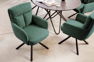 Draaibare retro stoel BIG GEORGE groen met armleuningen en Bonnell veerkern bekleding - 42084