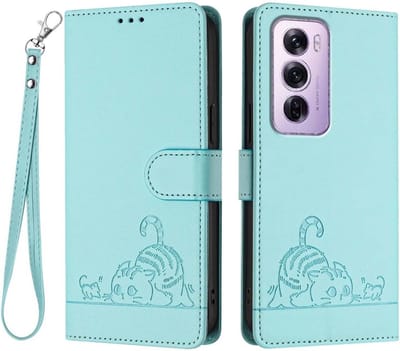 Geschikt voor Oppo Reno 12 Pro 5G - Portemonnee Lederen Magnetische Hoesje - Kaarthouder - Book Case - Lichtgroen