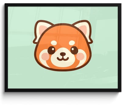 Poster in lijst - Fotolijst 80x60 cm - Posters - Rode panda - Groen - Cartoon - Posterlijst zwart - Decoratie - Wanddecoratie woonkamer - Muurdecoratie slaapkamer