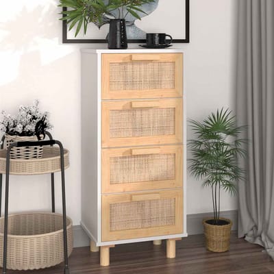 vidaXL - Dressoir - 40x30x90 - cm - massief - grenenhout - en - rattan - wit