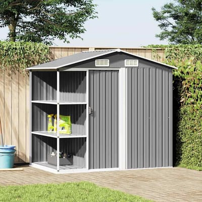 vidaXL - Tuinschuur - met - rek - 205x130x183 - cm - ijzer - grijs