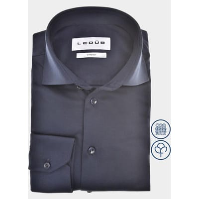 Ledub modern fit overhemd - jersey - donkerblauw - Strijkvriendelijk - Boordmaat: 43