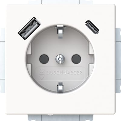 Busch Jaeger Future Linear Wandcontactdoos kinderveilig + 2x USB-Lader MAT studiowit 20 EUCB2USBAC-884