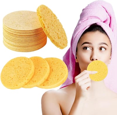 Allecto Plus - Herbruikbare Natuurlijke Gezichtssponsen 30 Stuks - Gezichtsreiniging Spa - 100% Cellulose - 80 mm - Geel