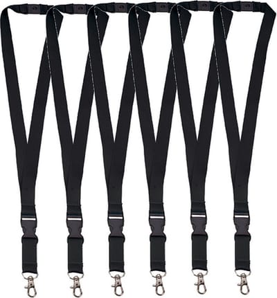 6x Lanyard - Keycord Sleutelhanger - Met Veiligheidssluiting - 25 mm breed - Zwart - Goede kwaliteit