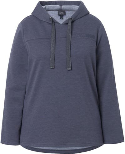 Ulla Popken - Dames - Sweatshirt schriftprint classic capuchon lange mouwen - Asfaltgrijs - Maat 42+