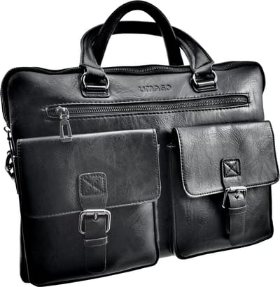 Laptoptas Heren - Zwarte Imitatieleer - Laptop Schoudertas 15 inch