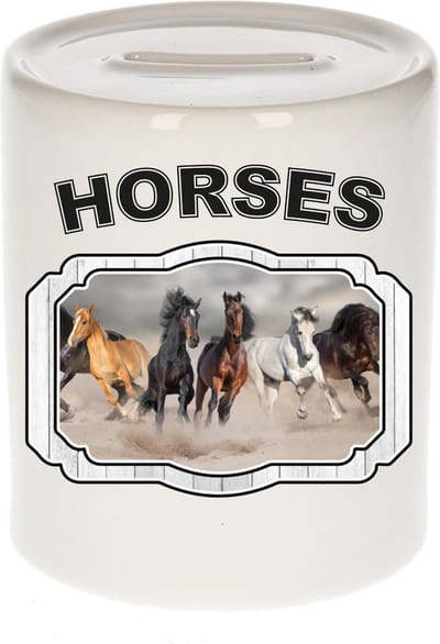 Dieren liefhebber paard spaarpot 9 cm jongens en meisjes - keramiek - Cadeau spaarpotten paarden liefhebber