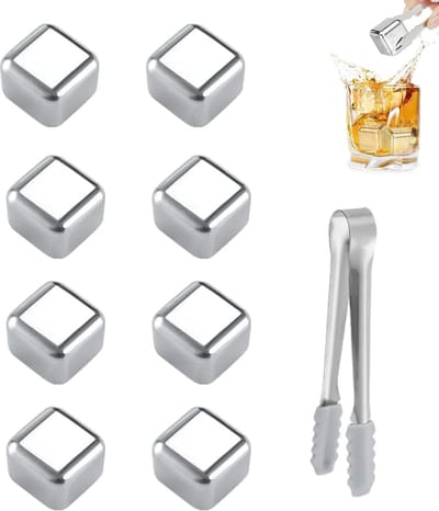 8 Stuks Roestvrij Stalen Whisky Stenen Set - Herbruikbare IJsblokjes voor Cocktails en Drankjes