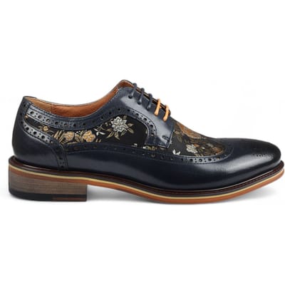 Justin Reess Heren Navy Blauw Leren Bloemenprint Brogue Dresschoenen - Ross