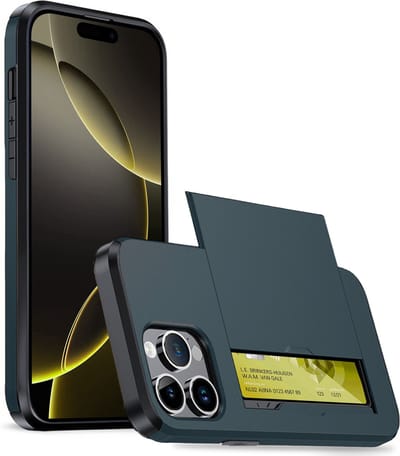 Hoesje Geschikt voor iPhone 16 Pro Hoesje Case Pashouder Hard Cover - Hoes Geschikt voor iPhone 16 Pro Hoesje Met Kaarthouder - Donkerblauw