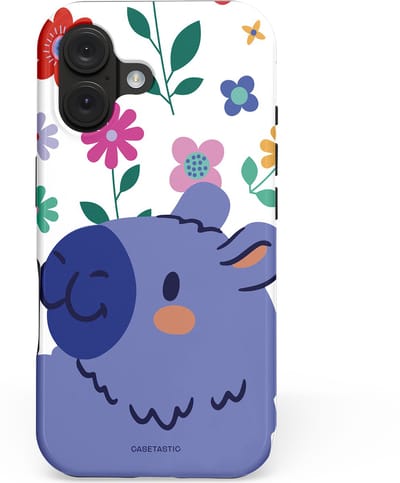 Casetastic hoesje geschikt voor Apple iPhone 16 - MagSafe - Dubbellaagse bescherming - Capibara Bloempje Blauw - Fashion Case - Wit Lavendel Donkerblauw
