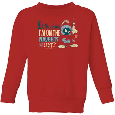 Looney Tunes Martian Who Said Im On The Naughty List Kids' Christmas Jumper - Red - 134/140 (9-10 jaar)