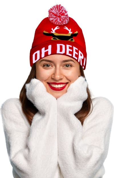 Funny Fashion foute kerstmuts - rood - Oh Deer! - volwassenen - acryl - wintermuts