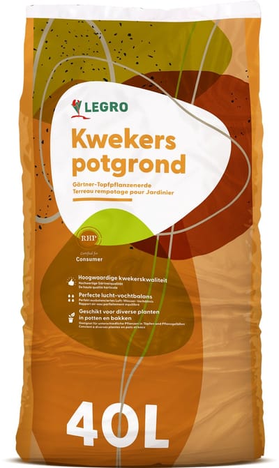 Legro Kwekers Potgrond 40 Liter - Hoogwaardige Kwekerskwaliteit voor Buiten en Binnen met een Perfecte lucht/vochtbalans, 9 weken voeding, geschikt voor o.a. Kweken van Buitenplanten, Moestuin planten, Perkgoed en het Verpotten van Kamerplanten.