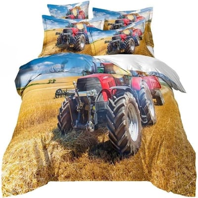 3D Printen Tractor Beddengoed Set Jongens Tractoren Dekbedovertrek Set met Kussensloop Hometextiel Eenpersoons Twijfelaar Queen King Kindergeschenk 140X200cm-2pcs