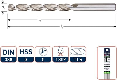 Houtspiraalboor HSS DIN338 TLS ø3  33/61 mm
