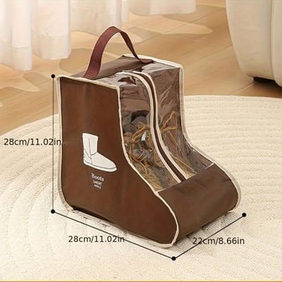 1 x sac de rangement multifonctionnel en tissu pour bottes avec poignée, protecteur de chaussures transparent résistant à la poussière et à l'humidité pour bottes et bottines Short marron