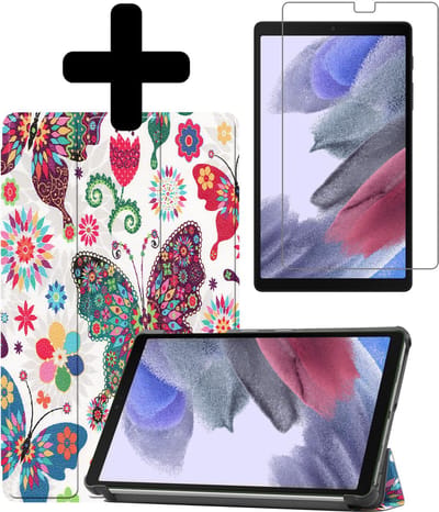 Hoesje - Geschikt voor Samsung Galaxy Tab A7 Lite - Met Screenprotector - Hardcover Book Case - Trifold Bookcase Hoes - Hard Cover - Tablethoes - Vlinders