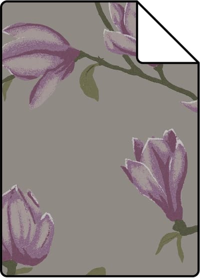 Proefstaal Origin Wallcoverings behang magnolia taupe en aubergine paars - 26,5 x 21 cm - 347052-S