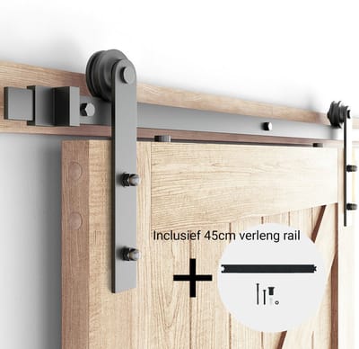 Barnwood Originals Klassiek - Schuifdeursysteem 2meter staal inclusief 45cm extra verleng rail (Set 245cm)
