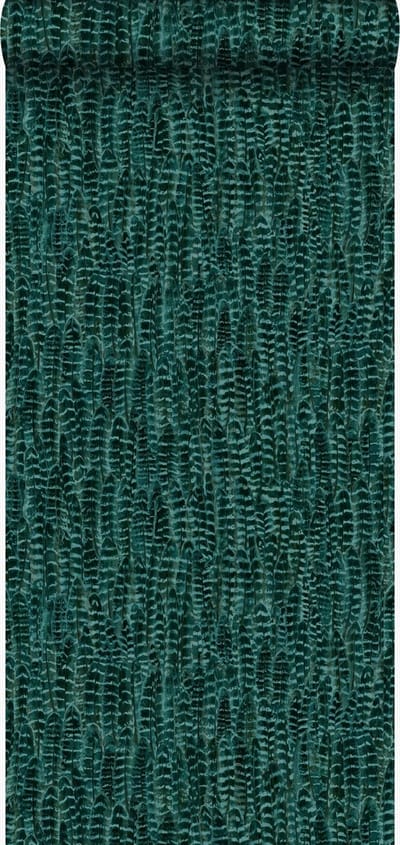 Origin Wallcoverings behang veren smaragd groen - 53 cm x 10.05 m - 347399
